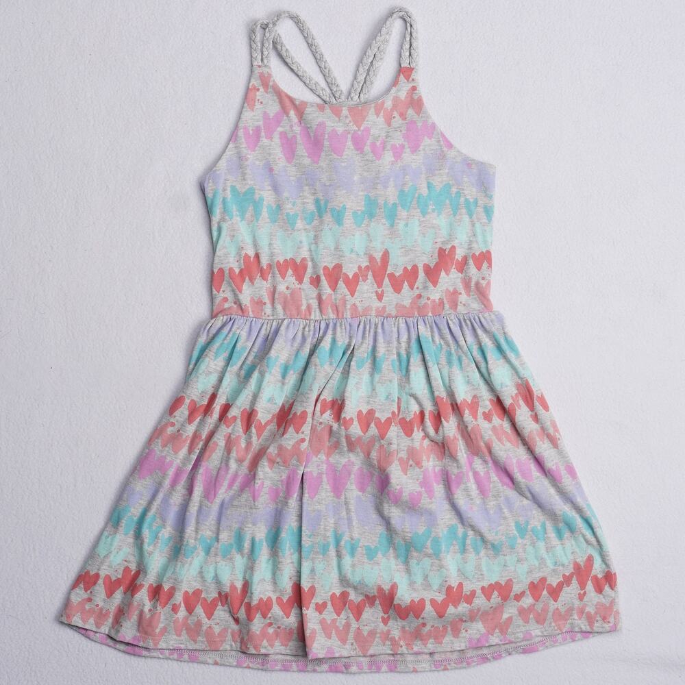 Sonoma Girls Dress Gray Heather Heart Print Braided Racerback Straps Size 8
